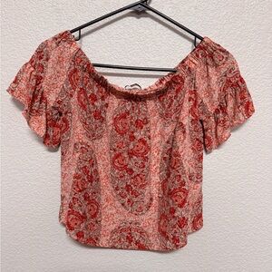 Madewell Boho Paisley Silk Ruffle Off Shoulder Top Women’s XS